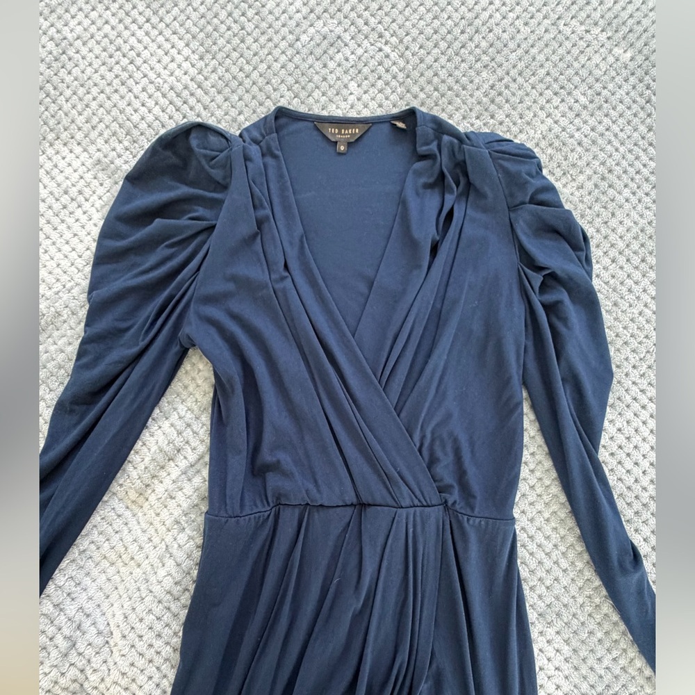 Ted Baker Dark Navy Long-Sleeve Surplice Dress
